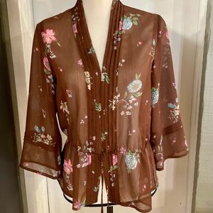 Beautiful Floral Print Sheer Tie Top